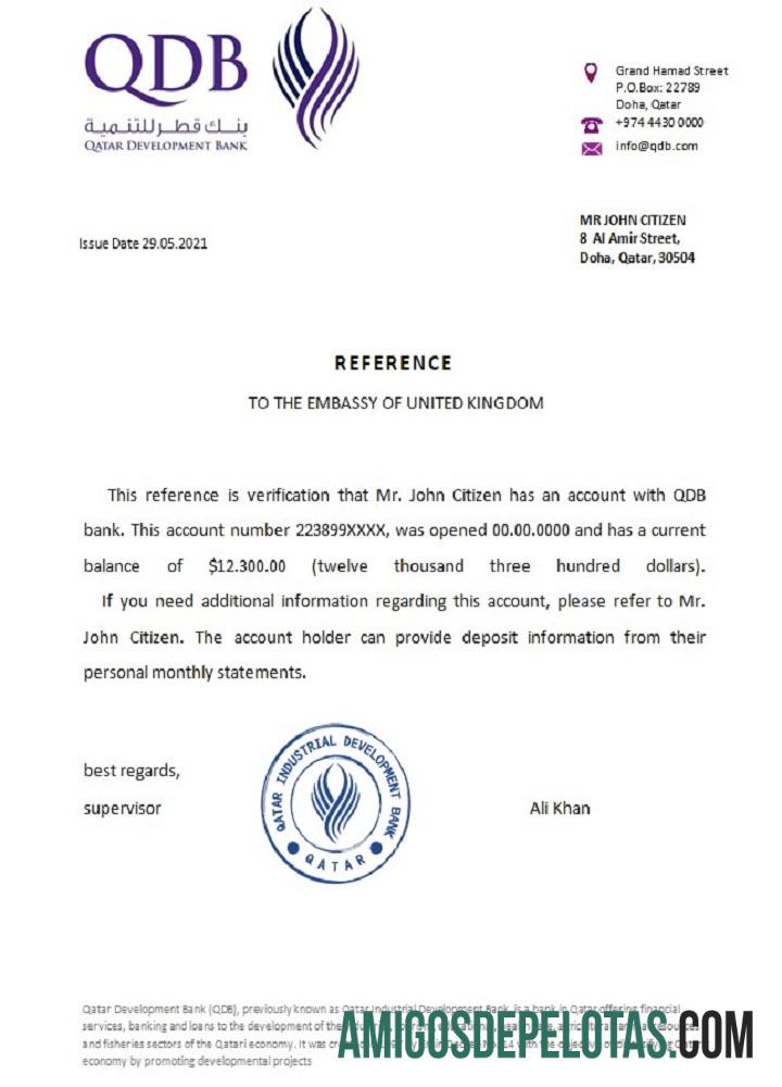 Referência do Banco de Desenvolvimento do Catar exemplo real